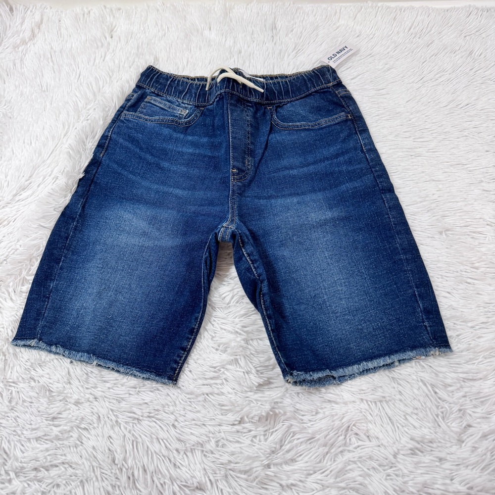 Old Navy NWT Boy's slim stretch Denim Shorts adjustable waist frayed hem